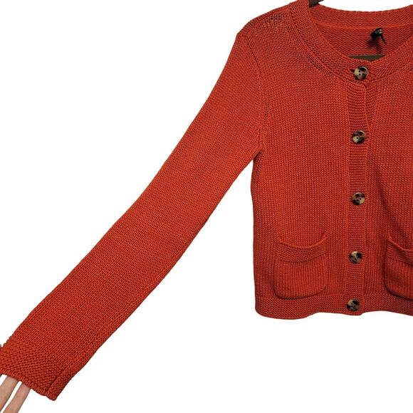 Talbots Cardigan Orange Red Knit Coastal Grandma Mercerized Cotton Small 622 - Picture 7 of 11